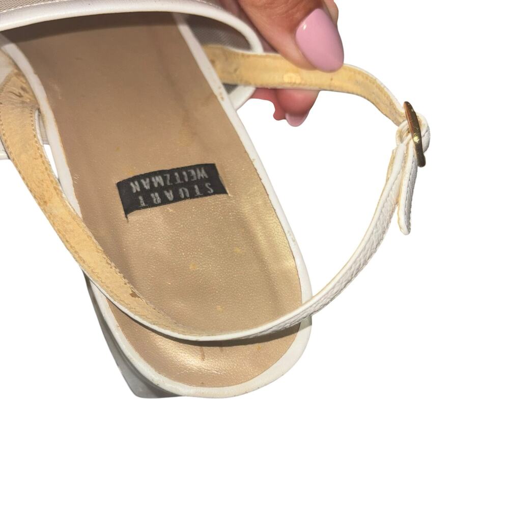 Stuart Weitzman White Y2K Stappy Mesh Sandals Women’s 6-6.5 Narrow Kitten Heel - Picture 7 of 12